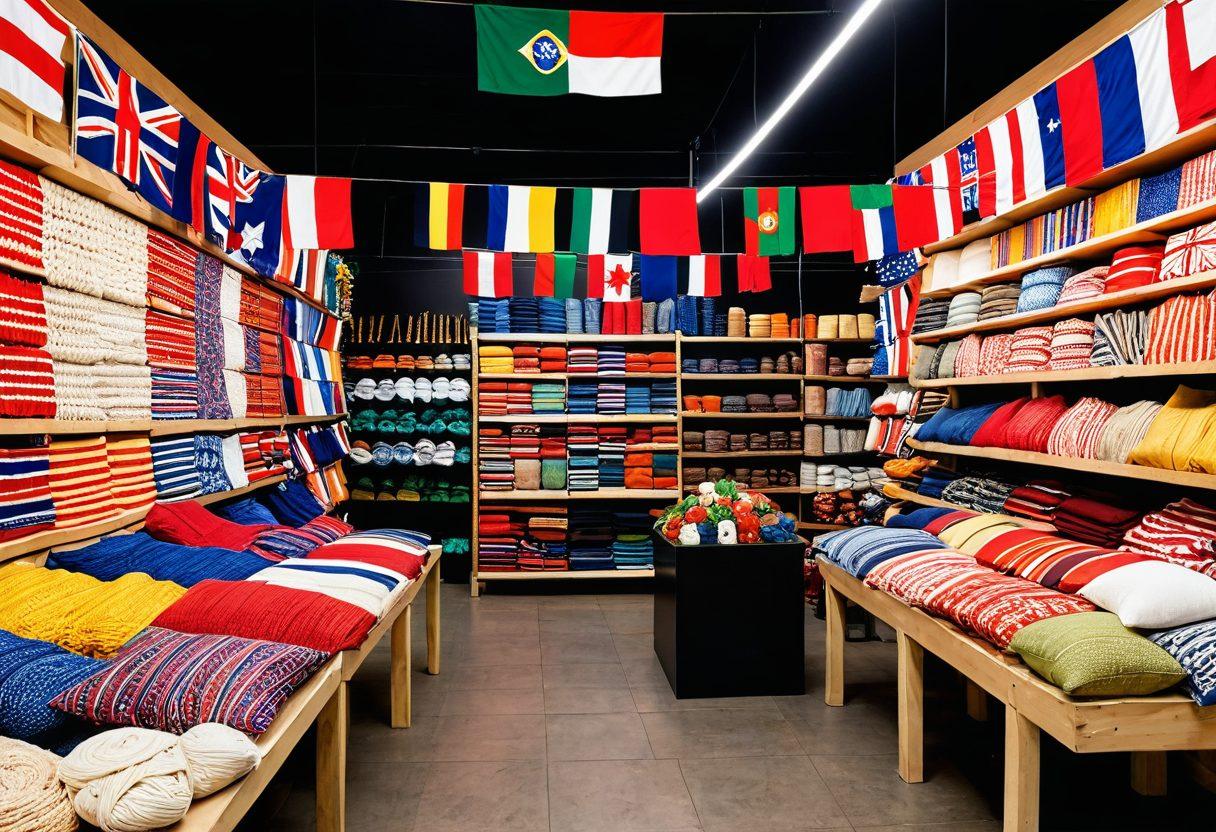 A vibrant collage showcasing the contrast between traditional Paraguayan shopping with clearance racks and a modern digital shopping experience on a sleek device. Include elements like colorful woven crafts, traditional markets, and a stylish, user-friendly e-commerce interface. A bright, inviting background with elements of Paraguayan culture. super-realistic. vibrant colors. dynamic composition.